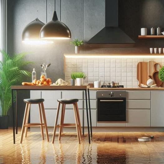 cocina con fuga de agua